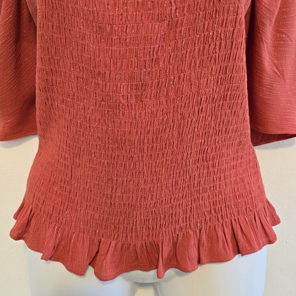 Express - Coral Smocked Blouse - Picture 3 of 13